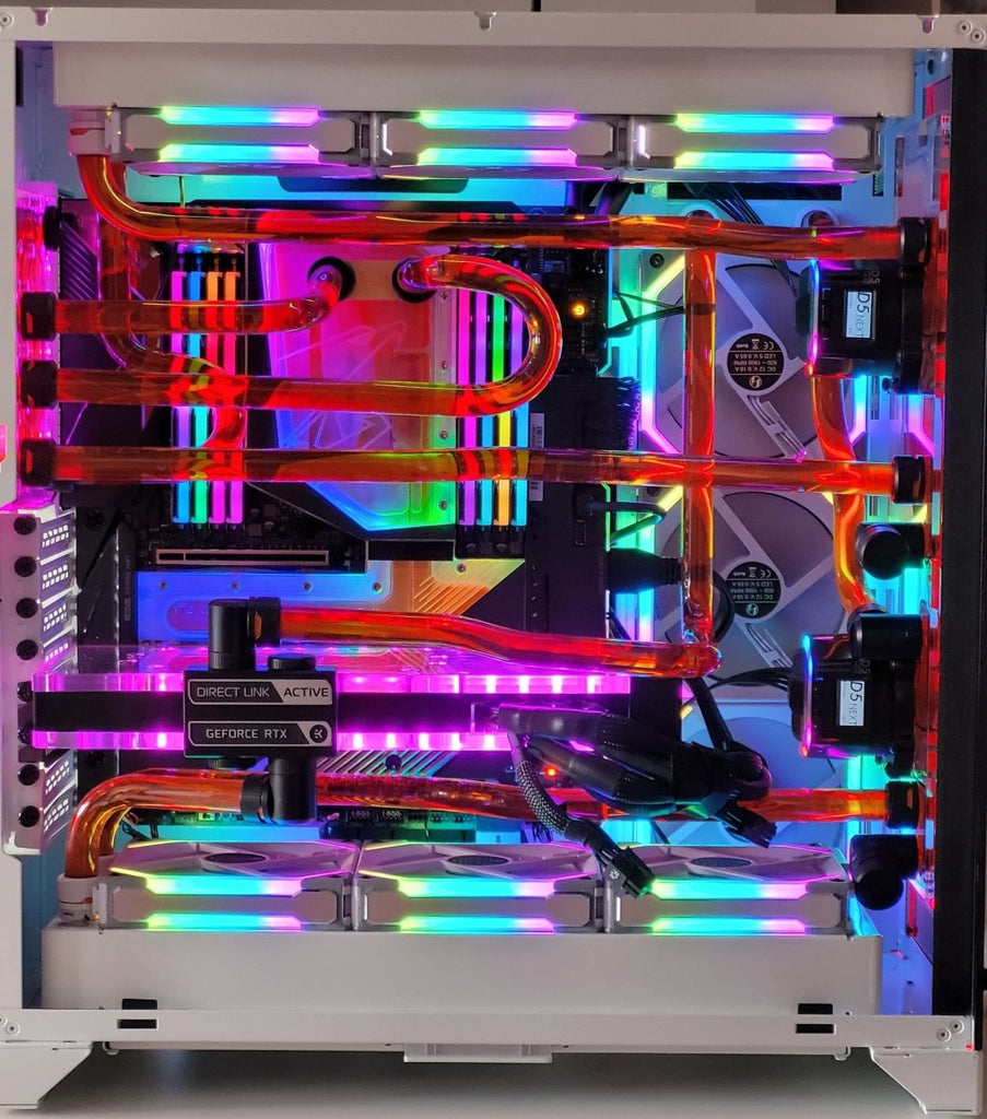 Lian Li O11 Dynamic XL Custom Loop gaming PC Double distro plate, GPU, CPU, motherboard
